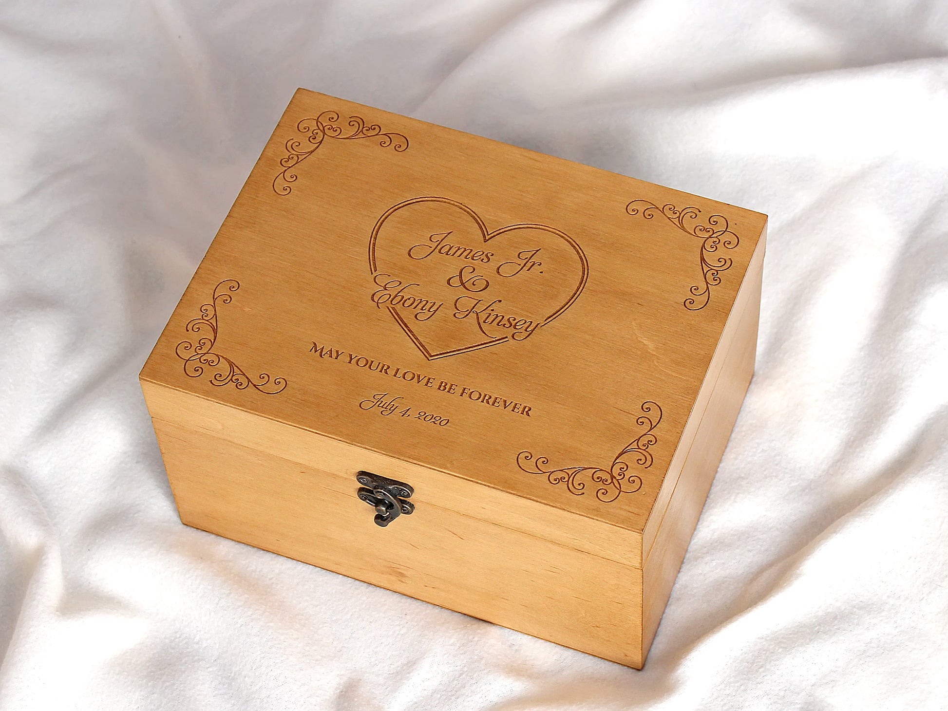 Personalized wedding keepsake box with custom laser engraving