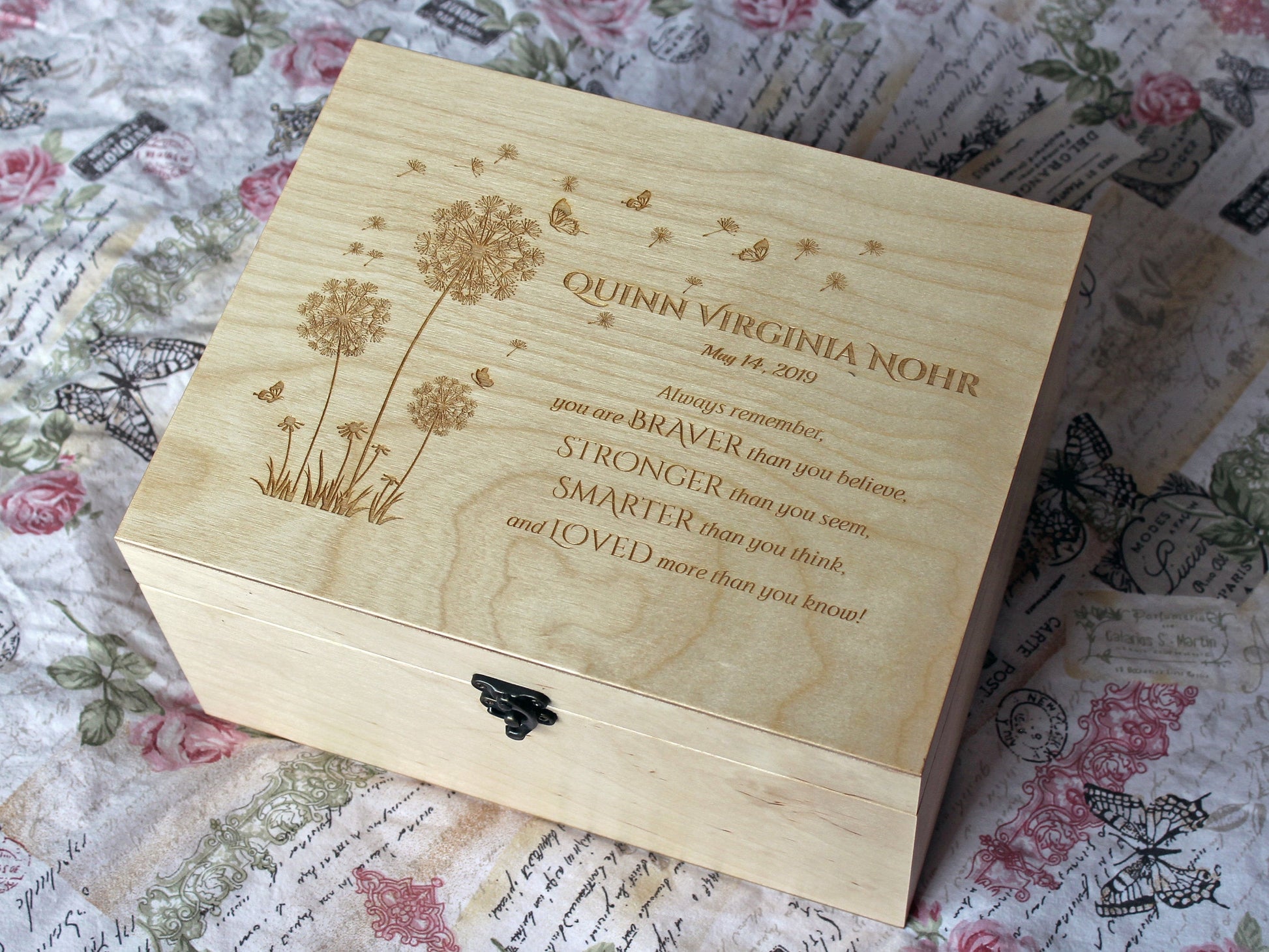 Personalized Winnie the Pooh baby keepsake box with custom engraved name