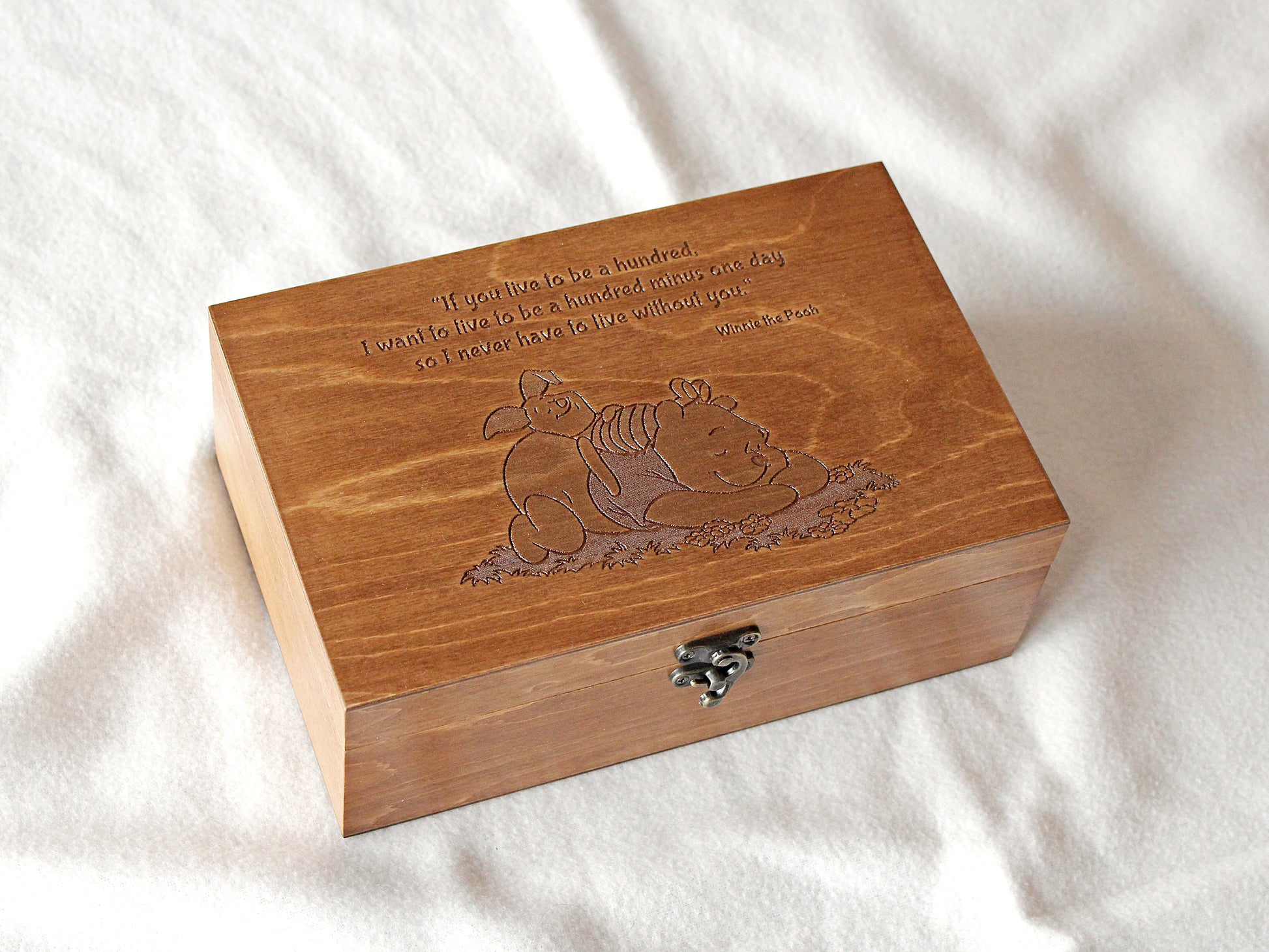 Custom engraved Winnie the Pooh keepsake box with personalized design