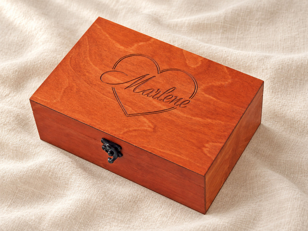 Personalized wooden keepsake box with engraved name for her