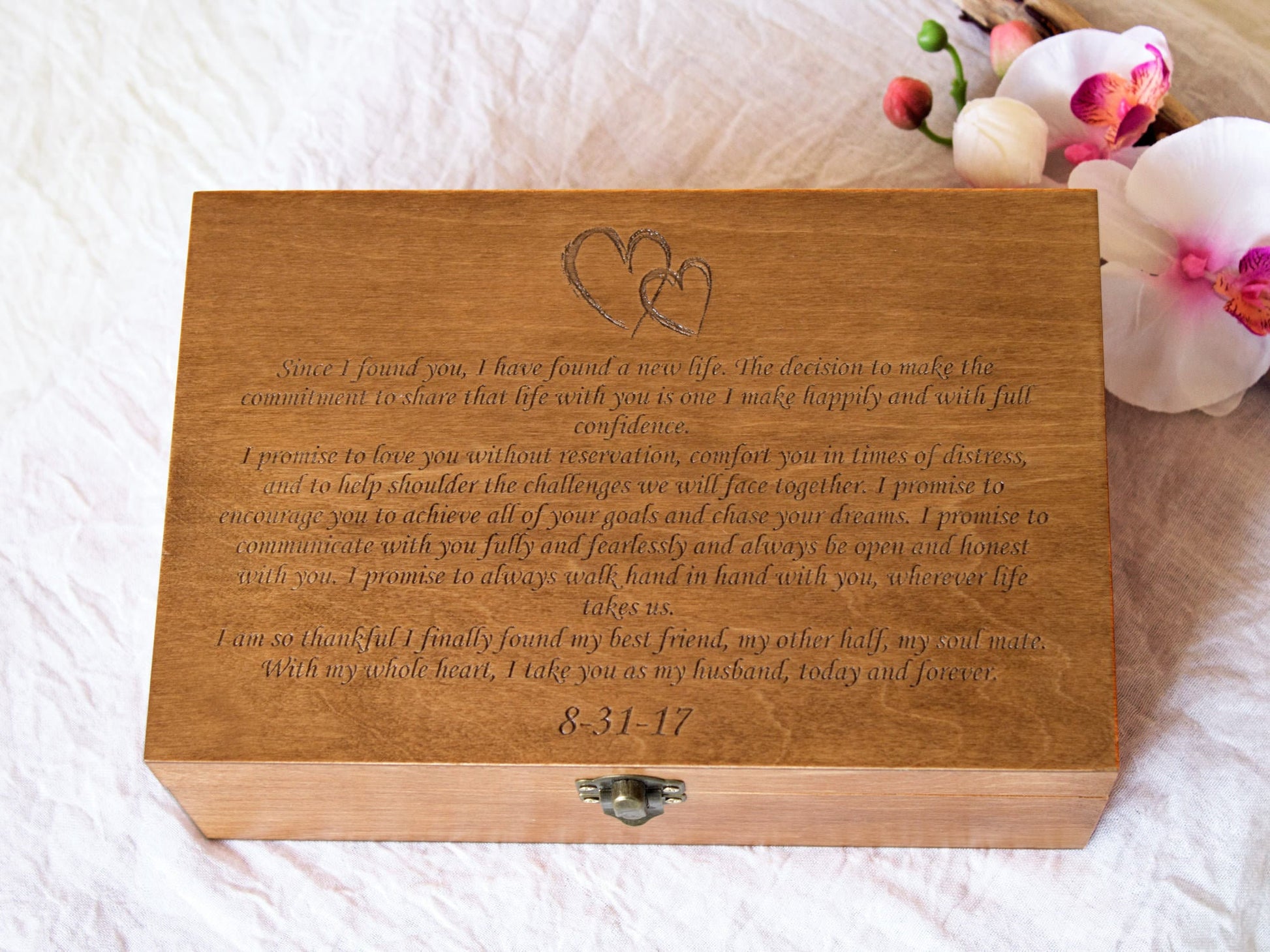 Wooden wedding vows keepsake box for preserving ceremony memories