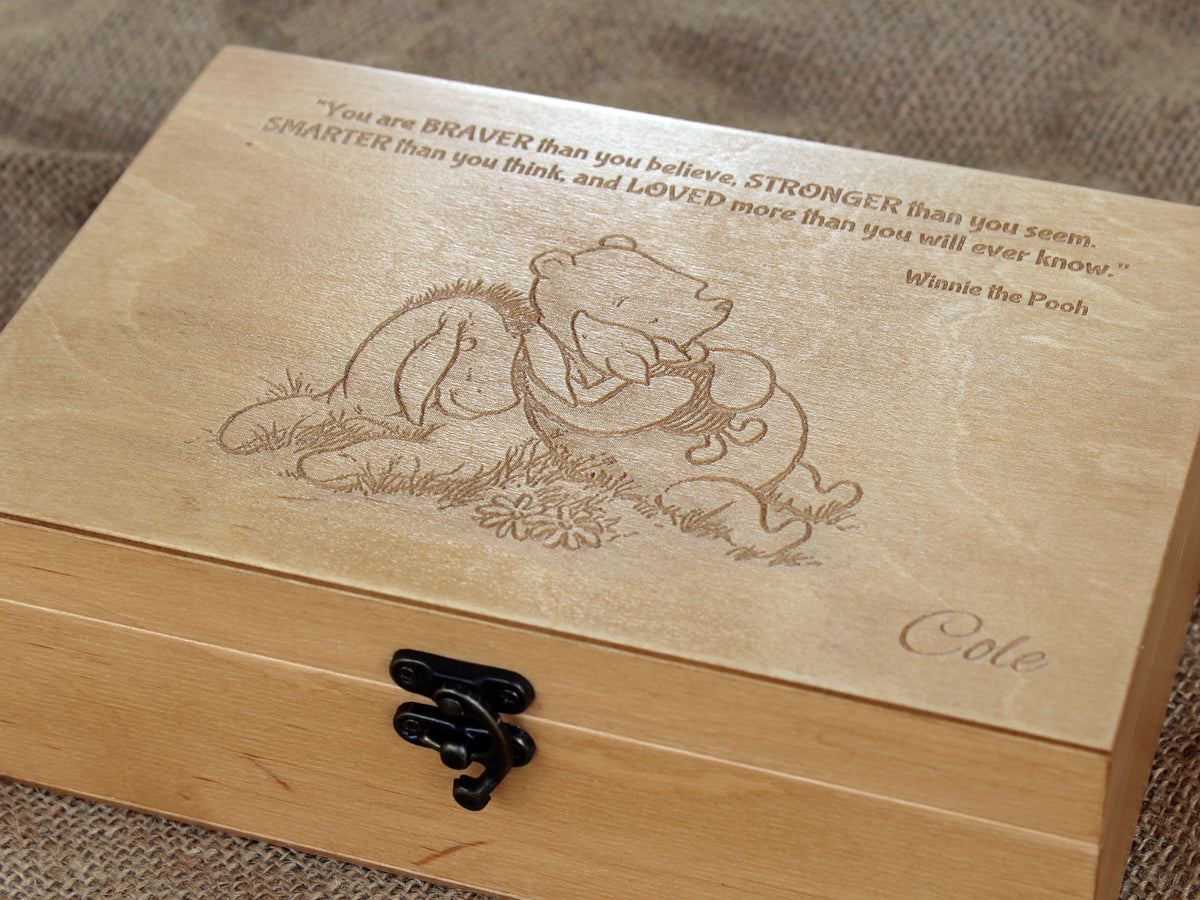 Winnie the Pooh encouragement gift box with Braver Stronger Smarter quote
