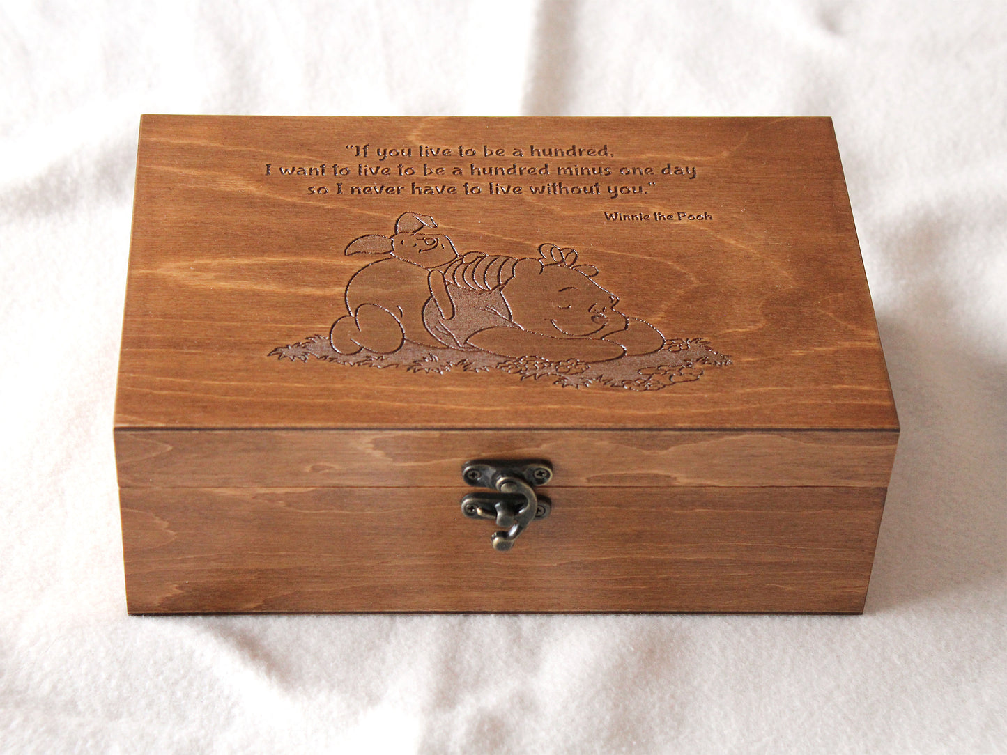 Personalized wooden box with Winnie the Pooh quote and custom engraving