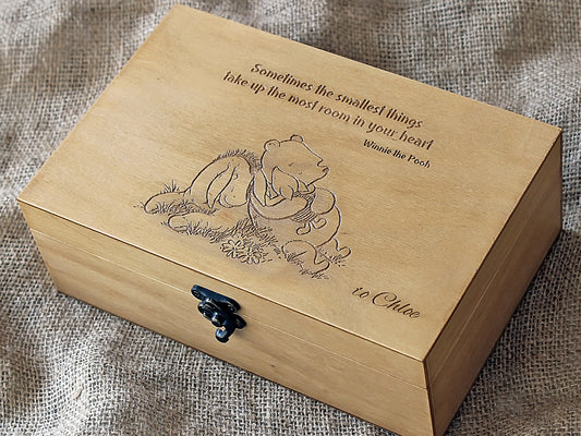 Personalised Winnie the Pooh jewellery box with Winnie Eeyore and Piglet engraving