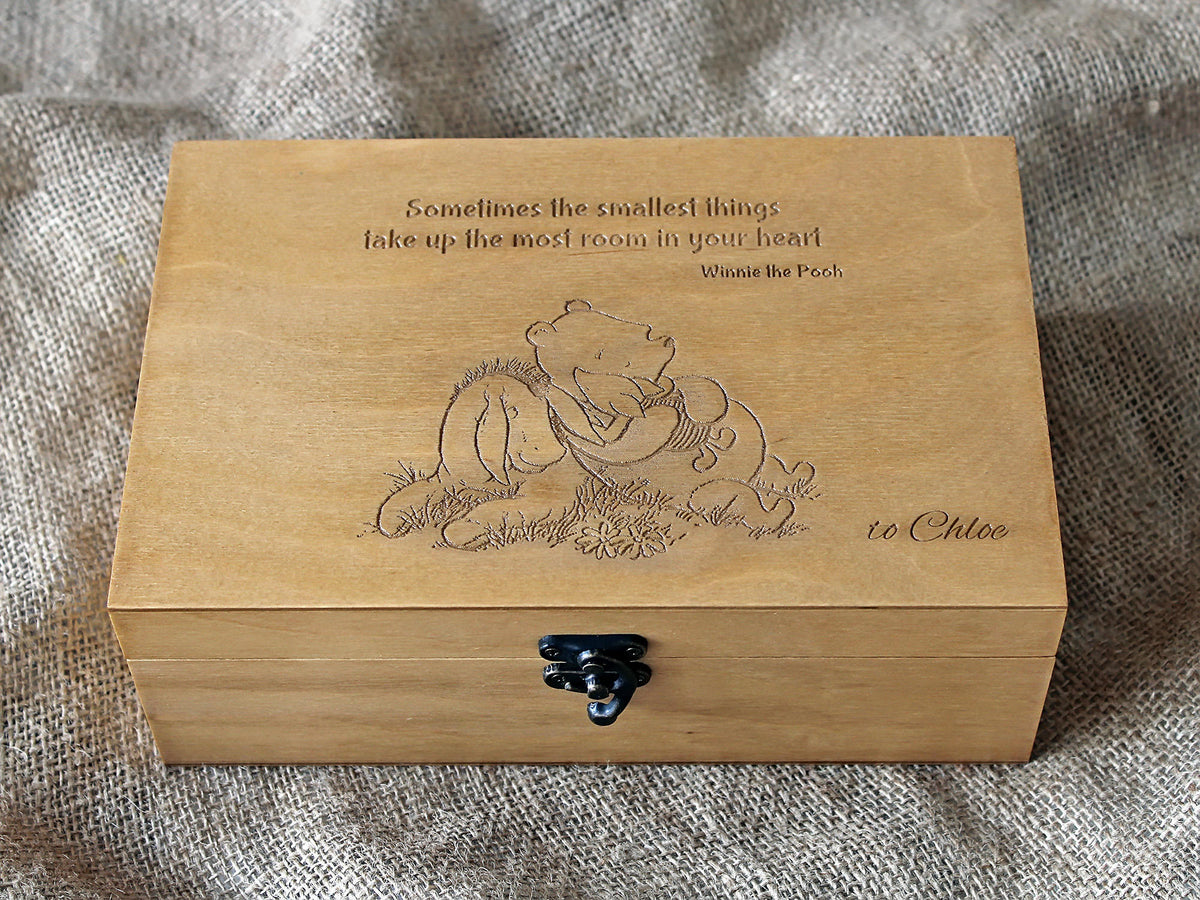 Winnie the Pooh jewelry box with engraved quote and personalised design