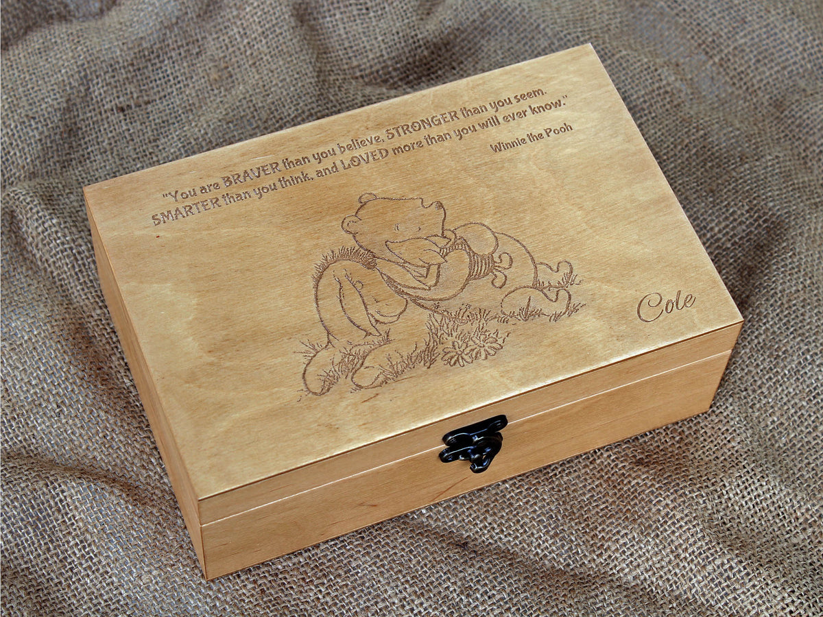 Winnie the Pooh keepsake box personalized with an encouraging quote for a child or teen
