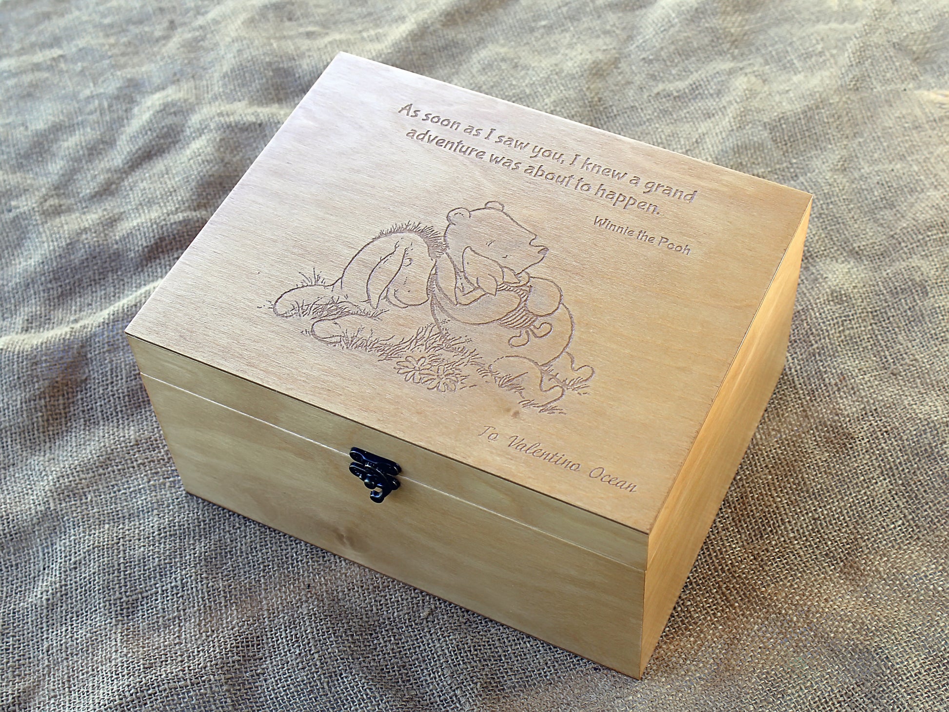 Personalized wooden memory box with Winnie the Pooh quote