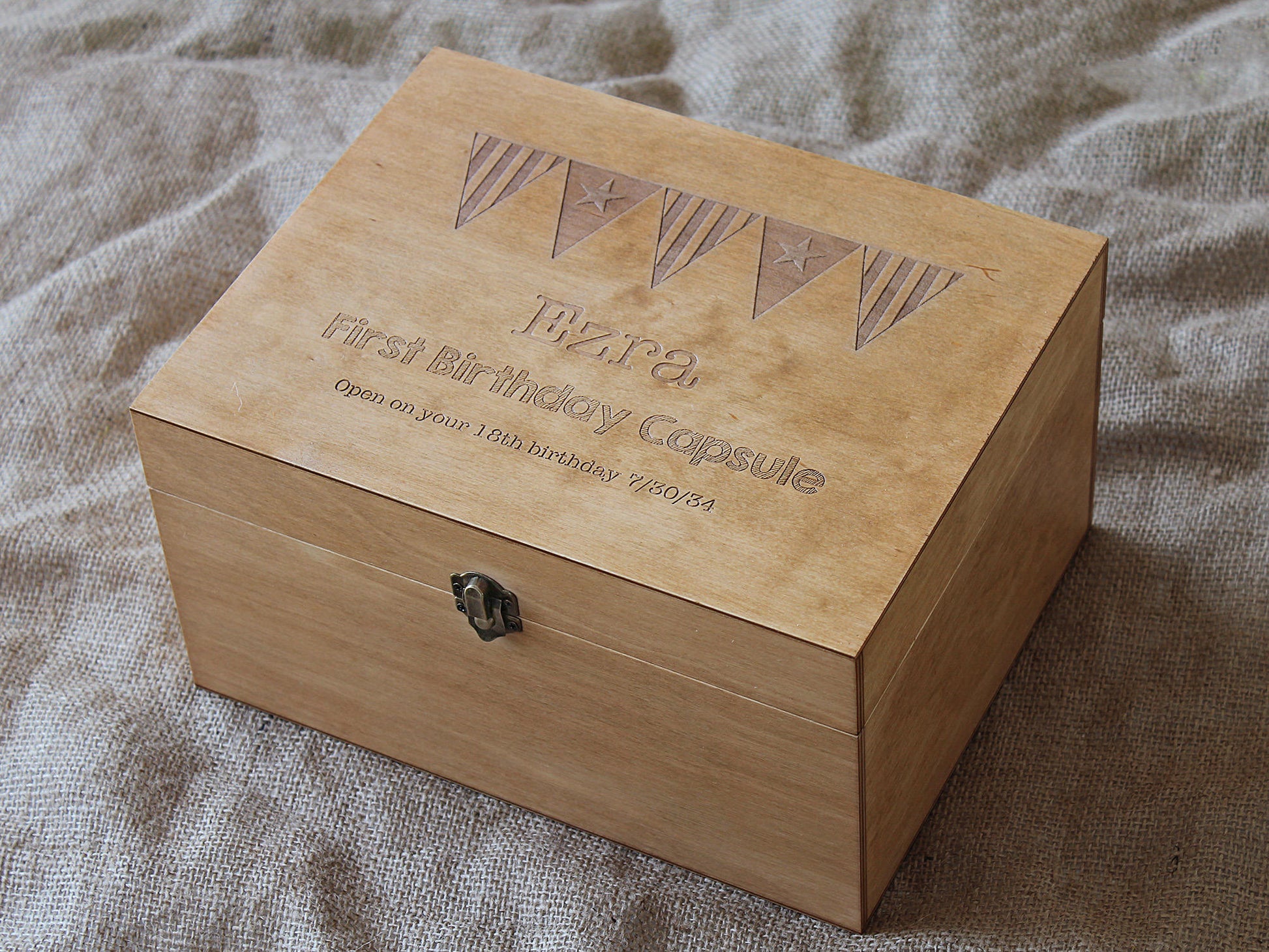 Wooden baby memory box with custom engraving