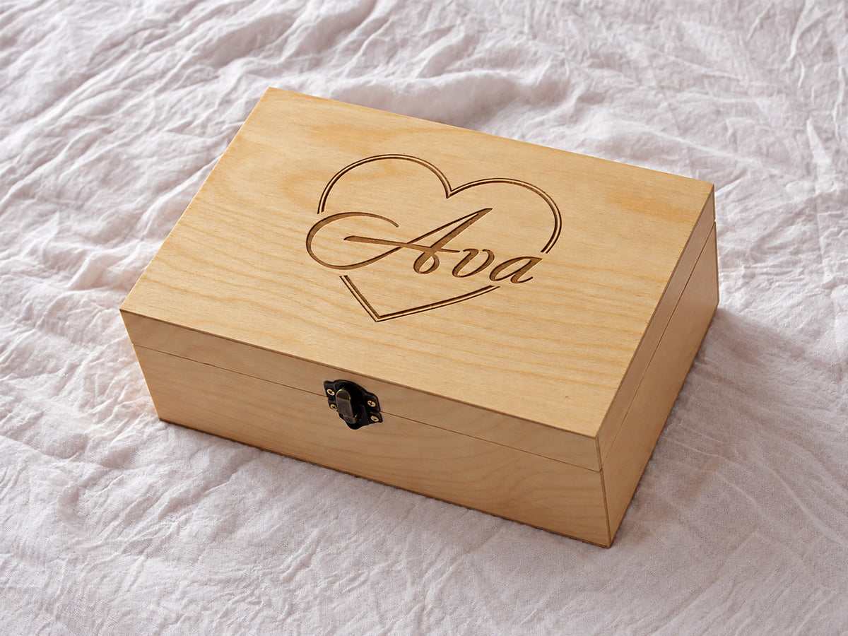 Handmade personalized wooden jewelry box with custom engraving