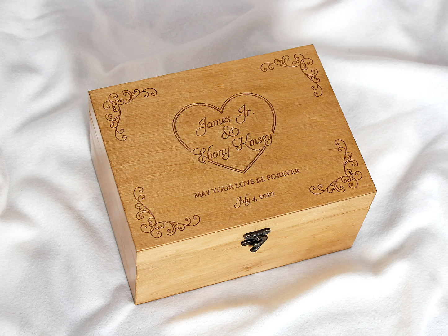 Handmade wooden wedding keepsake box for preserving wedding memories