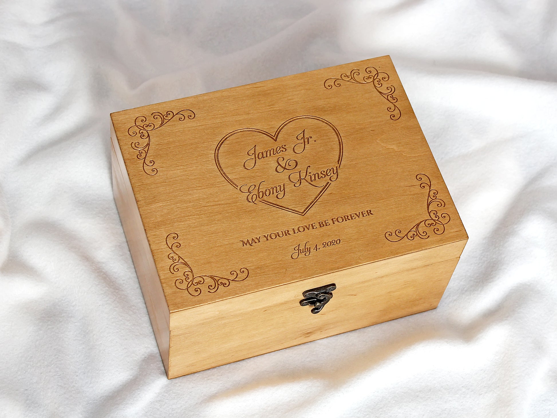 Handmade wooden wedding keepsake box for preserving wedding memories